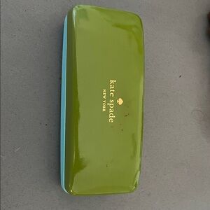 kate spade glossy olive green eyeglass case with turquoise trim